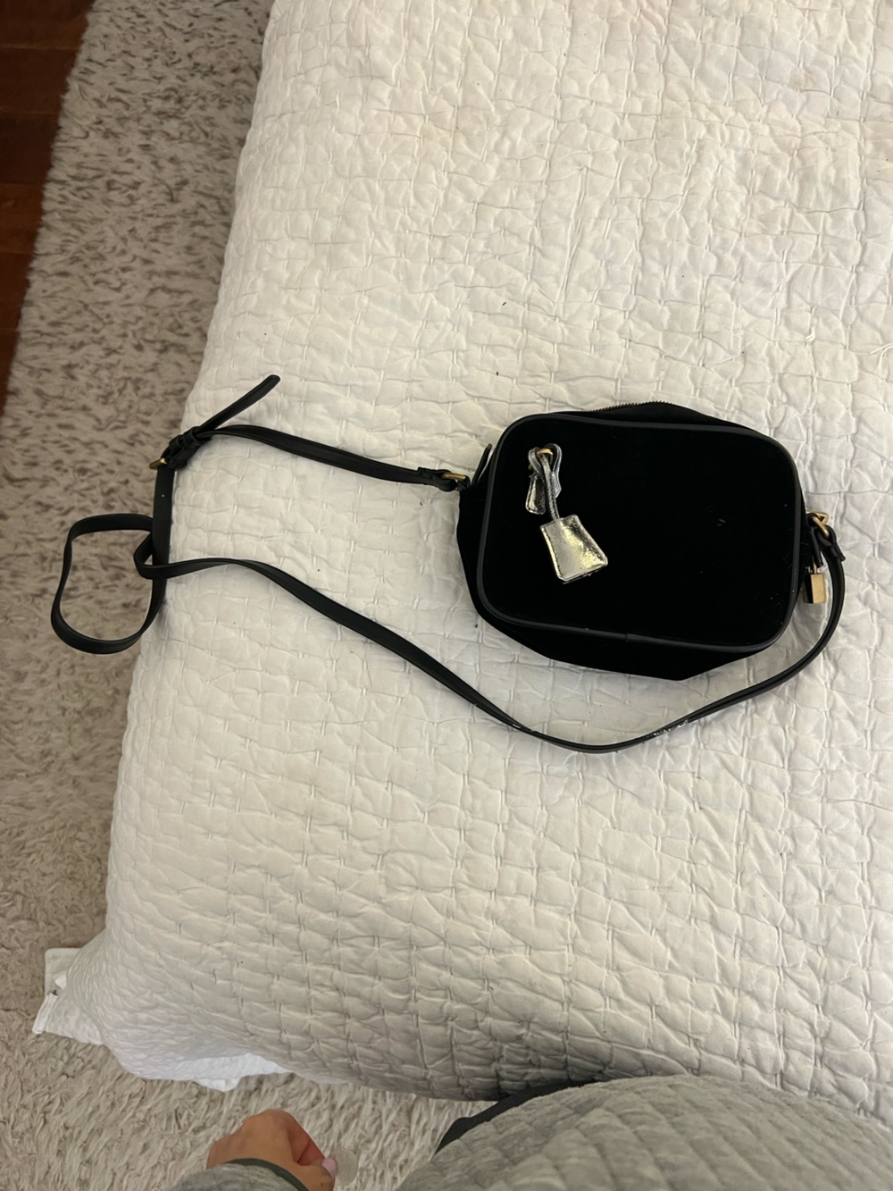 J. Crew Black Velvet Crossbody with Gold Charm